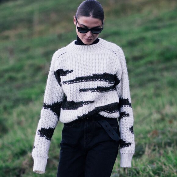 BA&SH Cacilie Metallic Intarsia-Knit Alpaca/Wool Ivory Sweater New Size 0/XS - Picture 3 of 16